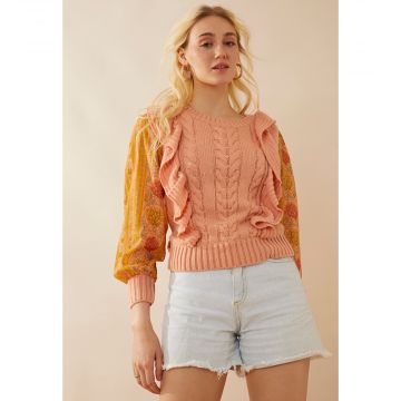 Penelope Ruffled Sweater in Peach