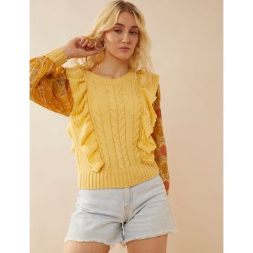 Penelope Ruffled Sweater in Sunrise Yellow