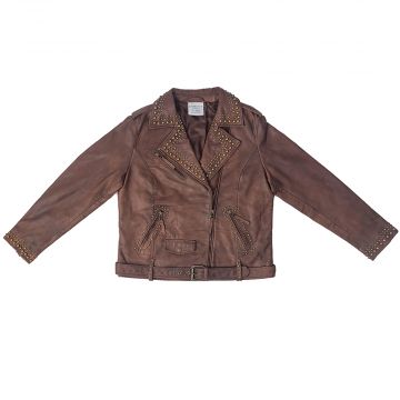 Aansila Leather Jacket in Chocolate Brown
