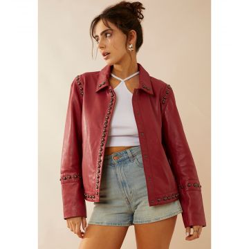 Octavia Jane Leather Jacket in Red