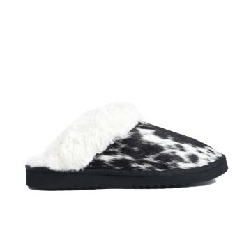 Alamosa Hair-on Hide Lined Slippers in Black & White