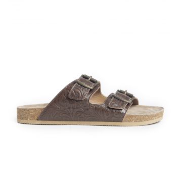 Cedarstone Brown Embossed Leather Sandals