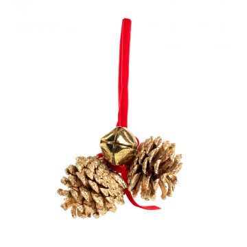 Golden Pine Cones Bell Ornament