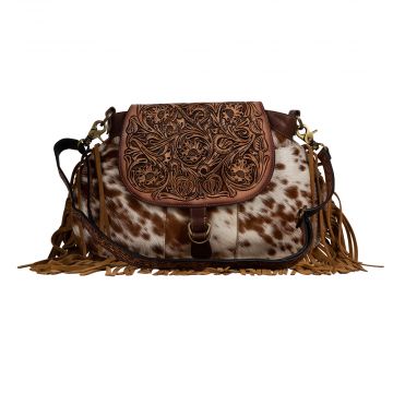 Myra Bag Twinkles Leather Crossbody Fringe Purse - Women's Bags in Cowprint